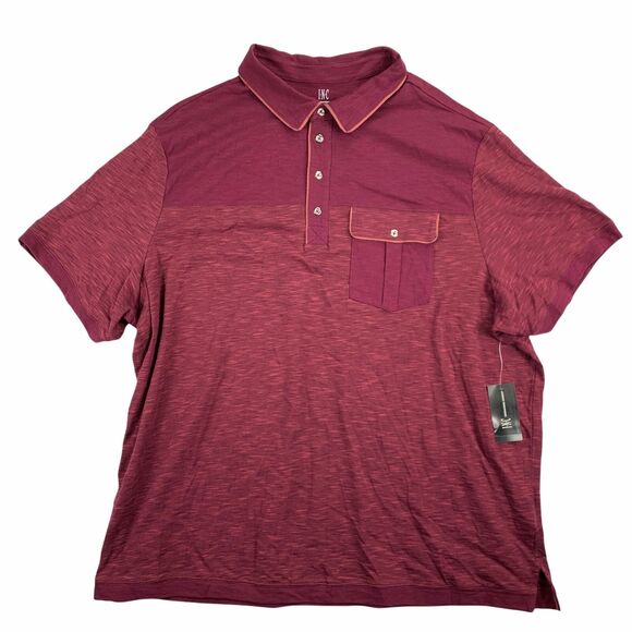 INC Mens Big & Tall Pattern Blocked Polo Shirt Burgundy 2XB - Picture 1 of 4